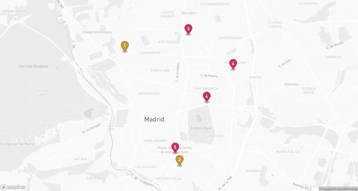 Map of the erotic massage centres in Madrid